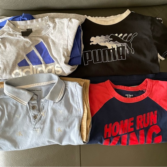 💯 Cotton Calvin Klein Light Blue Polo all over logo with Tan Shorts - Picture 16 of 16